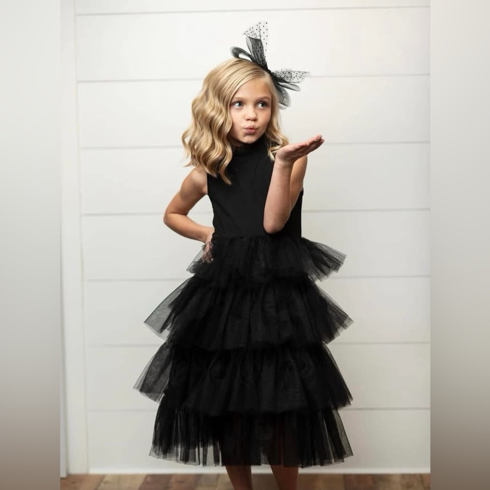 Elegant Black Tiered Kids Dress